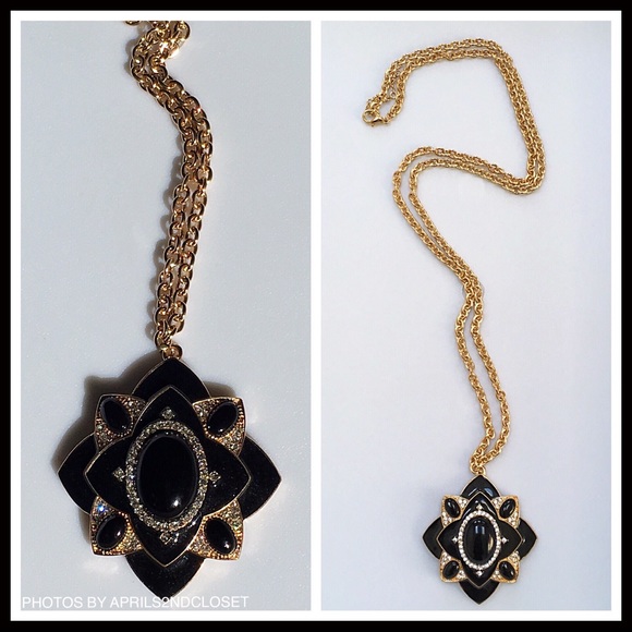 LONG PAVE CRYSTAL BLACK STONE STATEMENT NECKLACE A2C - Picture 6 of 8